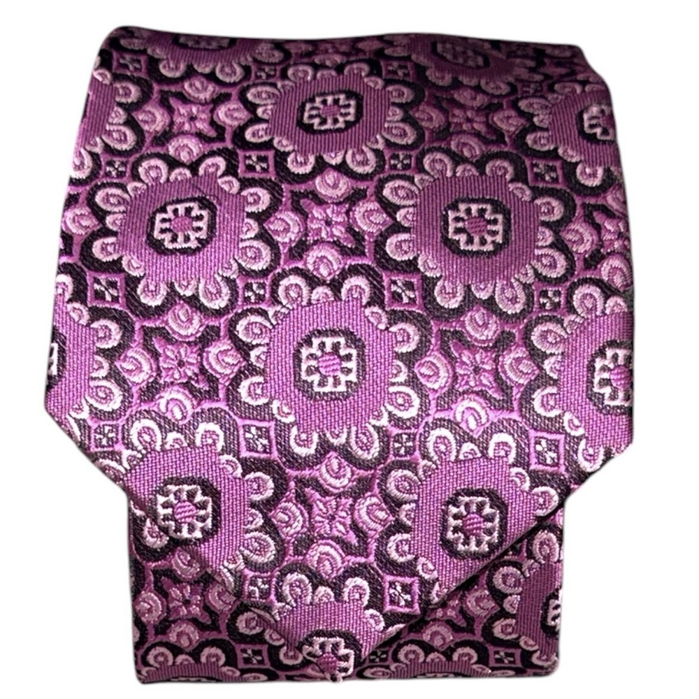 Alexander Logan Purple Geometric Floral Slim Tie Short Adult 49.5"